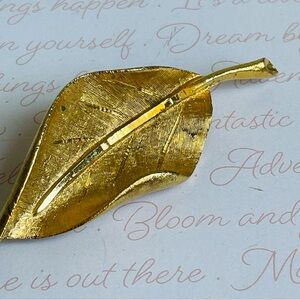 BSK Vintage Gold Leaf Statement Brooch Pin 3" Long
